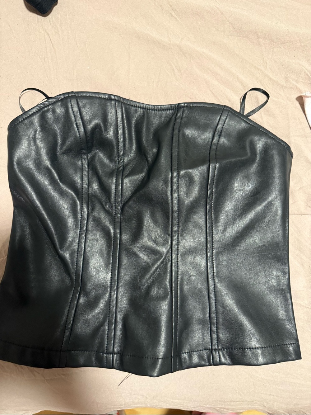 Motel Rocks Black Faux Leather Corset Top